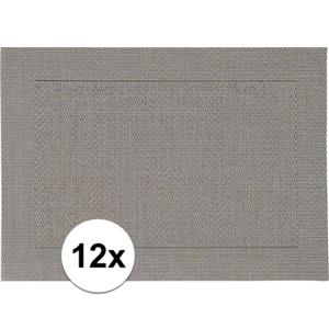 12x Placemats grijs geweven/gevlochten met rand 45 x 30 cm Grijs
