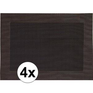 4x Placemats donkerbruin geweven/gevlochten met rand 45 x 30 cm Bruin