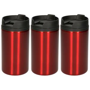 3x Warmhoudbekers metallic/warm houd bekers rood 320 ml Rood