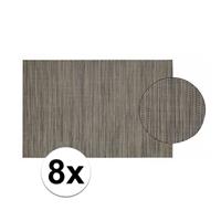 8x Placemat gevlochten grijsbruin 45 x 30 cm Bruin