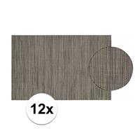 12x Placemat gevlochten grijsbruin 45 x 30 cm Bruin