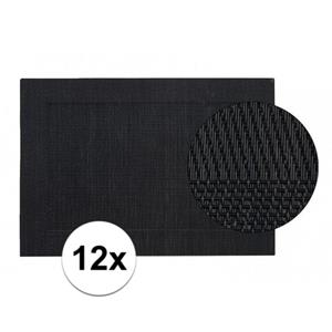12x Placemat gevlochten zwart 45 x 30 cm Zwart