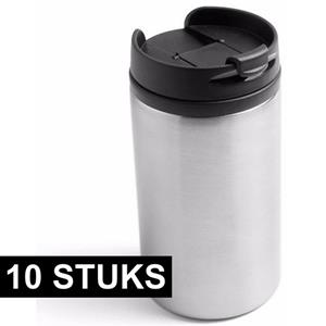 10x Warmhoudbekers/warm houd bekers metallic staal grijs 320 ml Grijs
