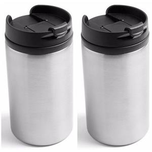 2x Warmhoudbekers/warm houd bekers metallic staal grijs 320 ml Grijs