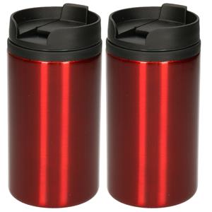 2x Warmhoudbekers metallic/warm houd bekers rood 320 ml Rood