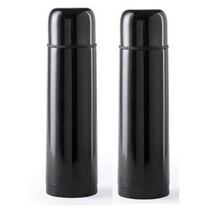 2x RVS thermosfles/isoleerkan 500 ml zwart Zwart