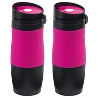2x Thermosbekers/warmhoudbekers roze/zwart 380 ml Roze