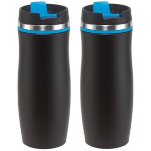 2x Thermosbekers/warmhoudbekers zwart/blauw 400 ml Zwart