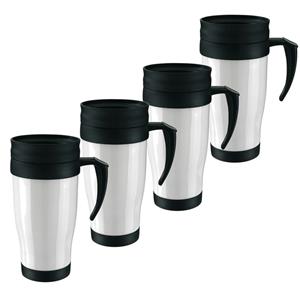 6x Thermosbeker/warmhoudbeker wit/zwart 400 ml Wit