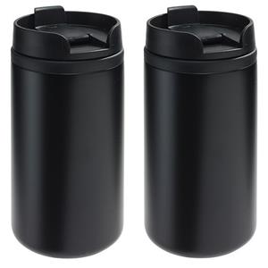2x Thermosbekers/warmhoudbekers metallic zwart 290 ml Zwart