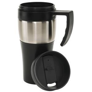 3x Thermosbekers/warmhoudbeker met handgreep zilver/zwart 400 ml Zwart
