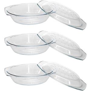 Cosy & Trendy 3x Ovenschalen rond 33 x 20 x 9 cm van glas Transparant