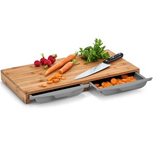 Zeller Luxe bamboe houten snijplank met 2 opvangbakjes 50 x 28,5 cm -