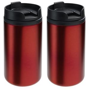 2x Thermosbekers/warmhoudbekers metallic rood 290 ml Rood