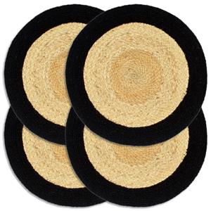 VidaXL Placemats 4 st rond 38 cm jute en katoen effen zwart