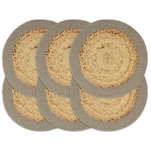 VidaXL Placemats 6 st rond 38 cm jute en katoen effen grijs