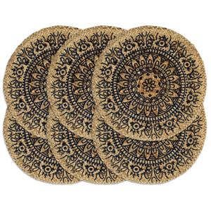 VidaXL Placemats 6 st rond 38 cm jute donkerblauw