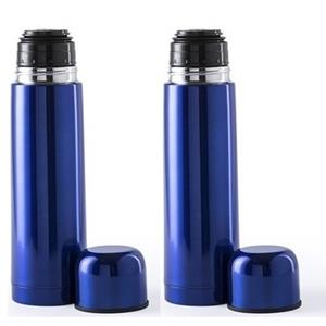 2x RVS thermosflessen/isoleerkannen 500 ml blauw Blauw