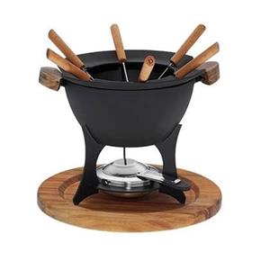 KELA Fondue-Set Country Gusseisen / Holz 21,5 cm Ã 27 cm schwarz / Holz 11 teilig