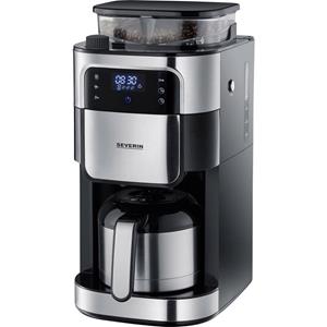 severin Filterkaffeemaschine mit Mahlwerk und Edelstahl-Thermokanne, Koffiezetapparaat Zwart, RVS (geborsteld) Capaciteit koppen: 8 Display, Thermoskan, Met