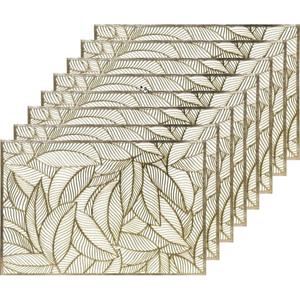 Decoris 8x Gouden bladeren placemats 30 x 45 cm rechthoek Goudkleurig