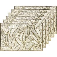 Decoris 6x Gouden bladeren placemats 30 x 45 cm rechthoek Goudkleurig