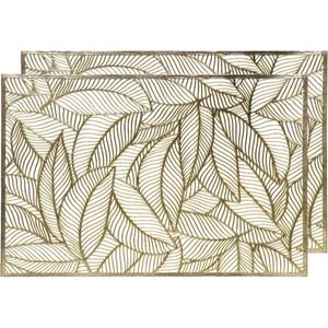 Decoris 2x Gouden bladeren placemats 30 x 45 cm rechthoek Goudkleurig