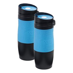 2x Thermosbekers/warmhoudbekers donkerblauw/zwart 380 ml Blauw