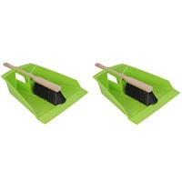 2x Stoffer en blik/bladerenblik limegroen 43 cm Lime