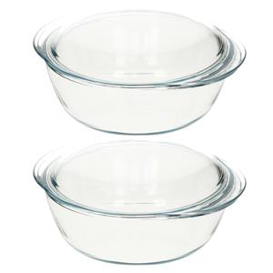 Pyrex 2x Ronde glazen ovenschalen met deksel 3,5 liter 23 x 11,5 cm Transparant