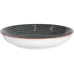 Clayre & Eef Kom Ø 20*4 cm Zwart Keramiek Rond Strepen 6CEBO0050