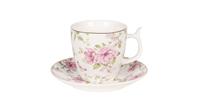 Clayre & Eef Kop en schotel Ø 13*2 / Ø 7*7 cm / 0,16L Multi Porselein Bloemen 6CE1072