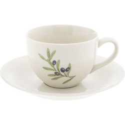 Clayre & Eef Kop en schotel Ø 15*7 cm / 0,2L Blauw Keramiek Olijftak OLGKS