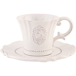 Clayre & Eef Kop en schotel Ø 15*8 cm Wit Keramiek 6CE0273