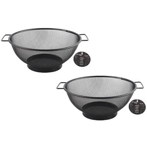 2x stuks zwarte RVS keuken vergiet/zeef 26 cm Zwart