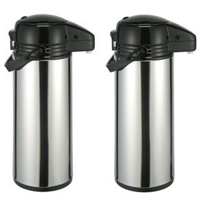 2x RVS thermosflessen / isoleerkannen met pomp 1,9 liter Zilver