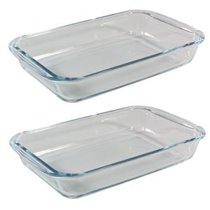 Pyrex 2x Stuks rechthoekige glazen ovenschalen 1,6 liter 29 x 17,5 x 5 cm Transparant