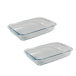 Pyrex 2x Stuks rechthoekige glazen ovenschalen 3 liter 39 x 23,5 x 5 cm Transparant