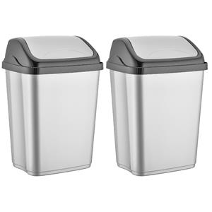 2x stuks zilver/zwarte afvalemmers/vuilnisbakken met deksel 5 liter Multi