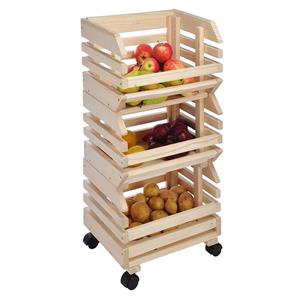 Houten fruitkisten op karretje / fruitmanden 80 cm -