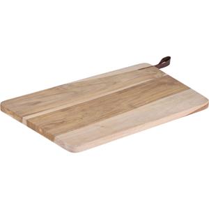 Eigen merk Snijplank teak met leder 40x25x1,5cm