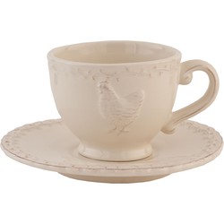 Clayre & Eef Kop en schotel | Ø 15*7 cm | Creme | Keramiek | Kip |  | CHRKS