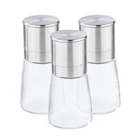 Hi Set van 3x stuks kruidenmolen/pepermolen/zoutmolen RVS/glas transparant/zilver 13 cm - Peper en zoutstel
