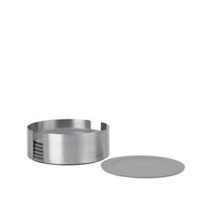 Blomus Set 6 Untersetzer LARETO, Tassenuntersetzer, Coaster, Edelstahl Matt, Silikon, Sharkskin, 64063