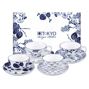 Tokyo Design Studio Flora Japonica kop en schotel 25 cl set van 4