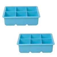 Cosy & Trendy 2x Grote kubus ijsklonten vormen blauw 6 klontjes - Blauwe ijsblokjes tray - Cocktail ijsklonten maker - Siliconen ijsblokjes maker