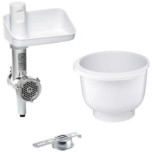 BOSCH Fleischwolfaufsatz Lifestyle-Set BakingSensation MUZ5BS1, Zubehör für alle Bosch Küchenmaschinen MUM5…, mit Spritzgebäckvorsatz und Schüssel