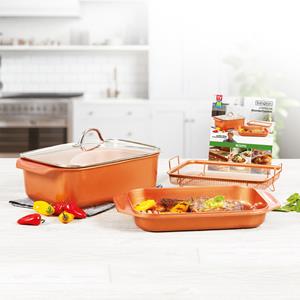 LIVINGTON Bräter »Cooperline Wonder Cooker«, Aluminium, (Set, 5-tlg), inkl. Grillpfanne, Glasdeckel, Cooper Crisper, Rezeptheft, Induktion