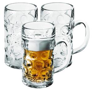 Santex 3x Bierpullen/bierglazen 1 liter/100 cl/1000 ml van onbreekbaar kunststof - 1 liter pullen - Bierfeest/Oktoberfest pul - Bierpul glazen
