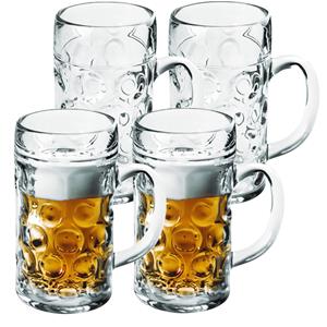 Santex 4x Bierpullen/bierglazen 1 liter/100 cl/1000 ml van onbreekbaar kunststof - 1 liter pullen - Bierfeest/Oktoberfest pul - Bierpul glazen